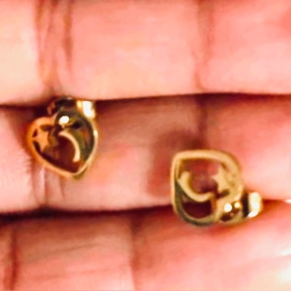 “Night Sky in my Heart” Gold Stainless Steel Lasercut Crescent Star Stellar Stud - Picture 11 of 11